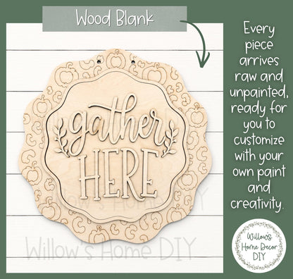 Gather Here Leopard Door Hanger DIY Kit | Unfinished Wood Paint Your Own Porch Sign | Scalloped Sign