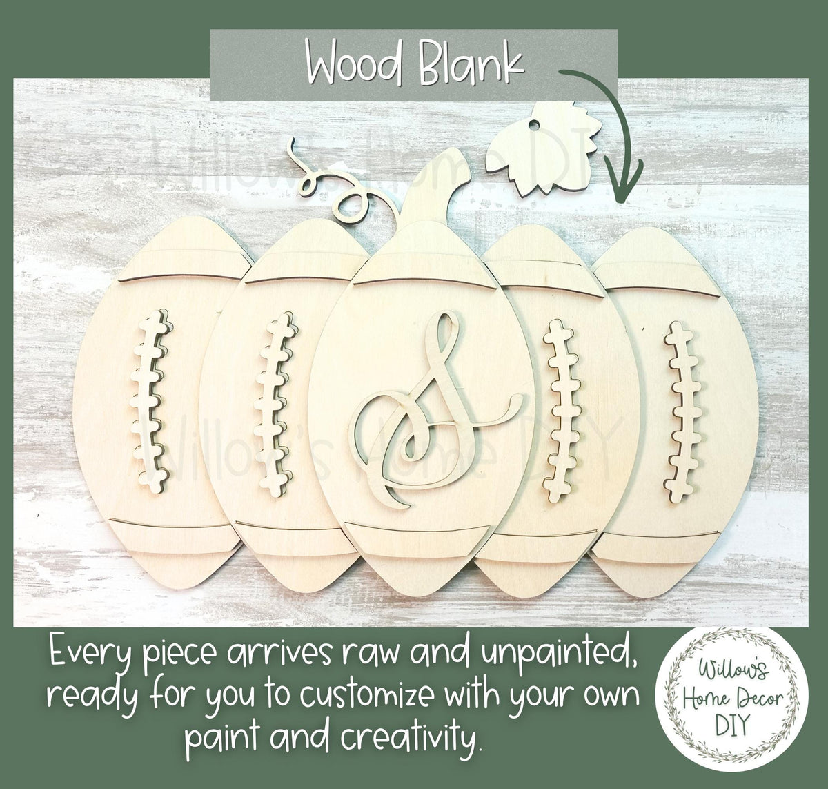 Football Door Hanger DIY Kit, Pumpkin Unfinished Wood Sign, Paint Your Own Porch Sign