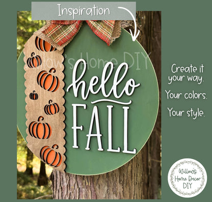 Fall Door Hanger DIY Kit, Unfinished Wood Blank to Paint, Pumpkin Porch Sign, Scalloped Wood Cutout, Fall Decor