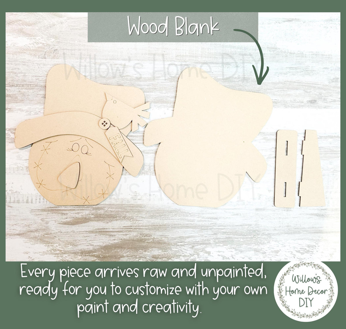 Scarecrow Shelf Sitter | Unfinished Wood Blank DIY Craft Kit | Fall Tiered Tray Decor | Mantel Decoration
