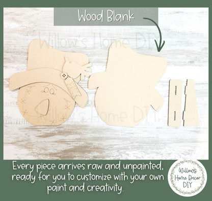 Scarecrow Shelf Sitter | Unfinished Wood Blank DIY Craft Kit | Fall Tiered Tray Decor | Mantel Decoration