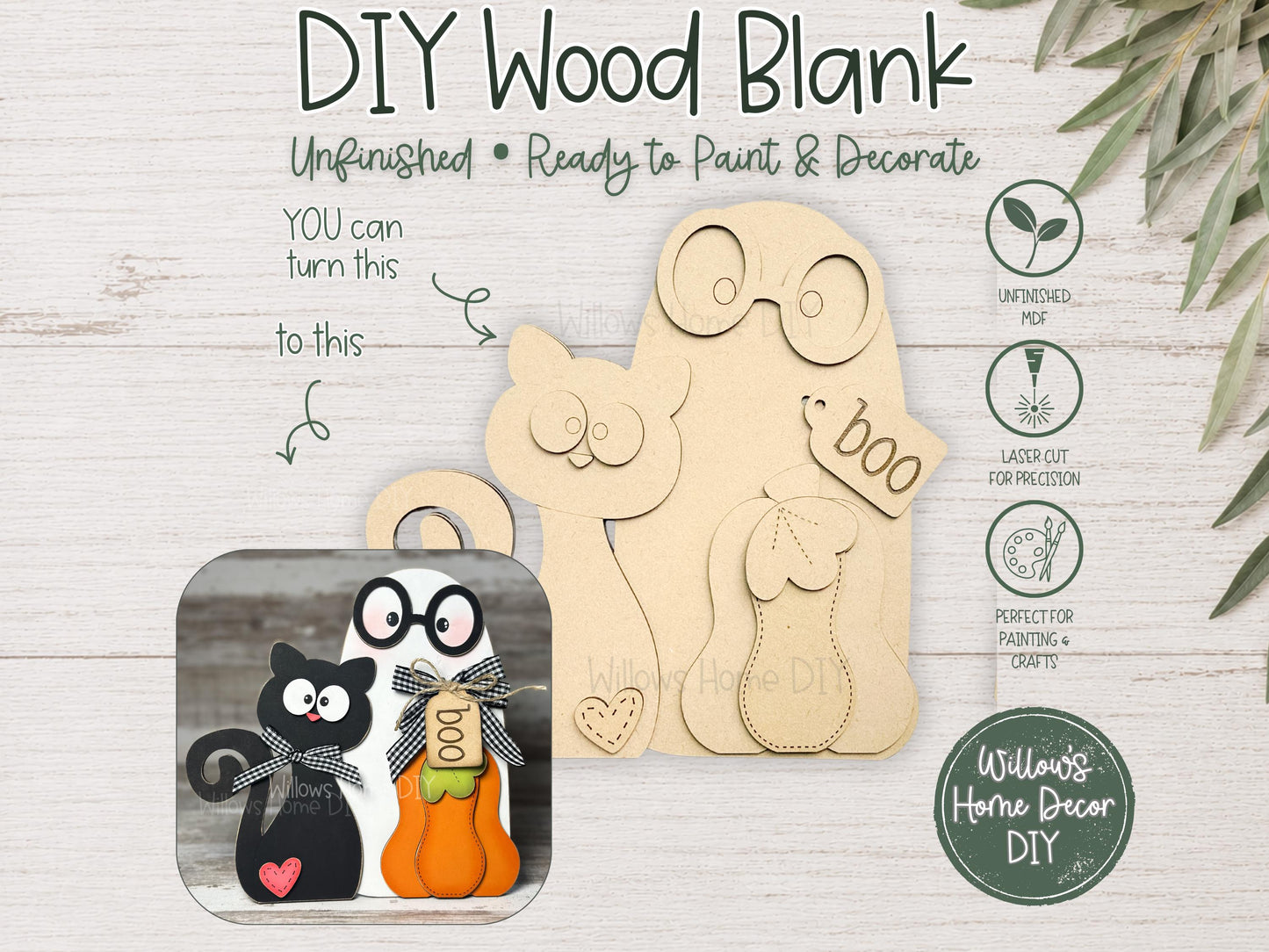 Halloween Wood Blank - Ghost DIY Kit - Unfinished Craft - Paint Party Craft Kit - Spooky Season Decor
