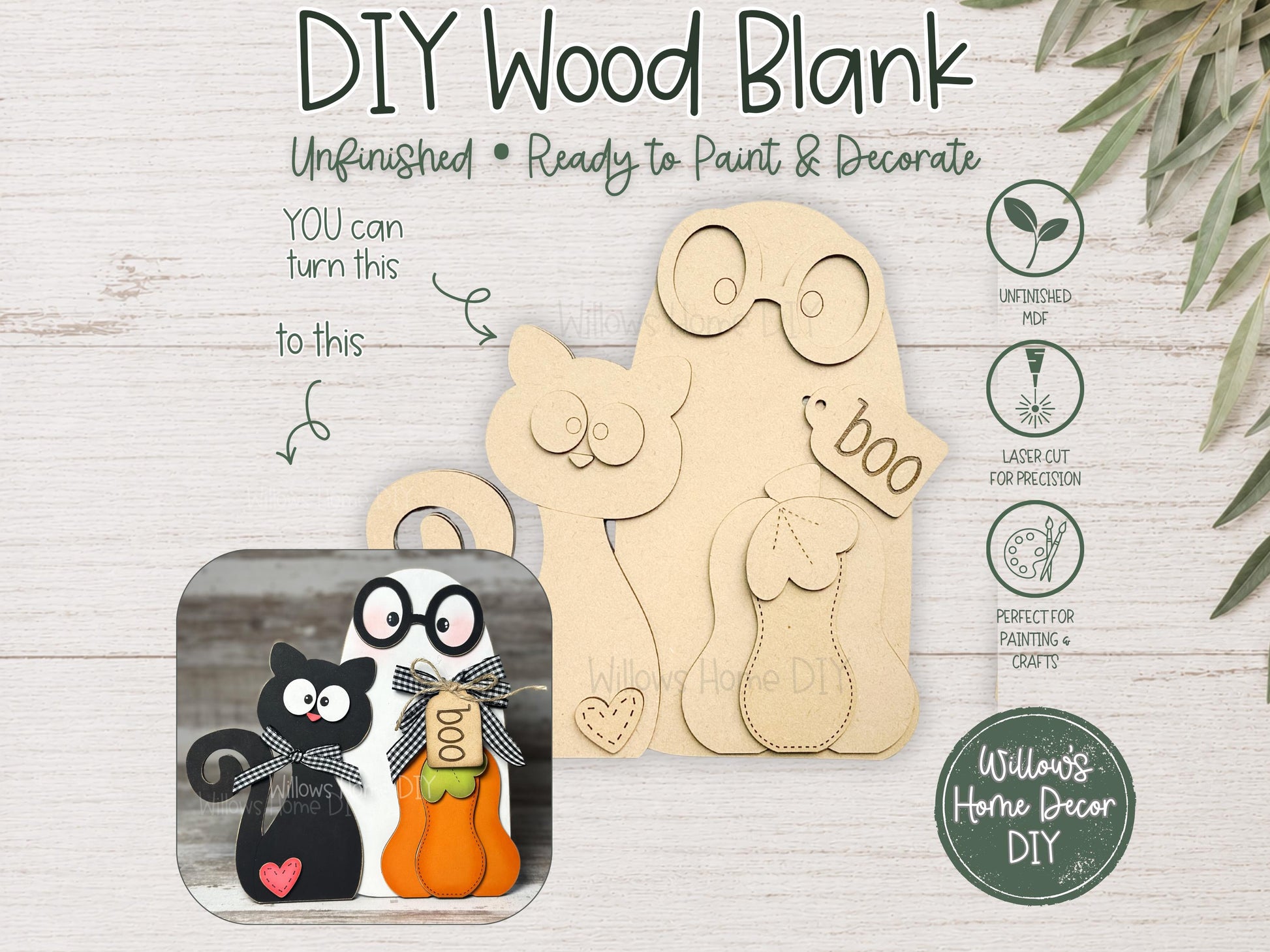 Halloween Wood Blank - Ghost DIY Kit - Unfinished Craft - Paint Party Craft Kit - Spooky Season Decor