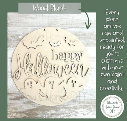 Happy Halloween Door Hanger DIY Kit, Ghost Sign, Unfinished Wood, Paint Your Own Porch Sign