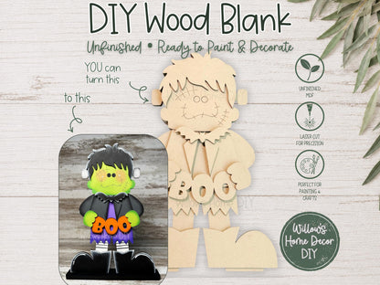 Frankenstein Wood Blank Shelf Sitter - Unfinished Halloween DIY Craft - Paint Party Supply - Spooky Decor Cutout