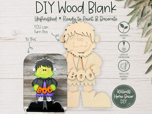 Frankenstein Wood Blank Shelf Sitter - Unfinished Halloween DIY Craft - Paint Party Supply - Spooky Decor Cutout