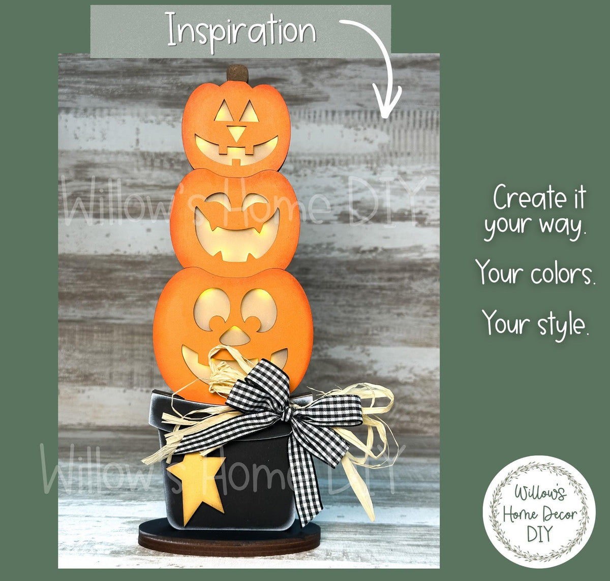 Stacked Pumpkin Wood Blank, DIY Light Up Jack O Lantern, Unfinished Wood Halloween Decor, Laser Cut Pumpkin Stack, Paint Your Own Halloween