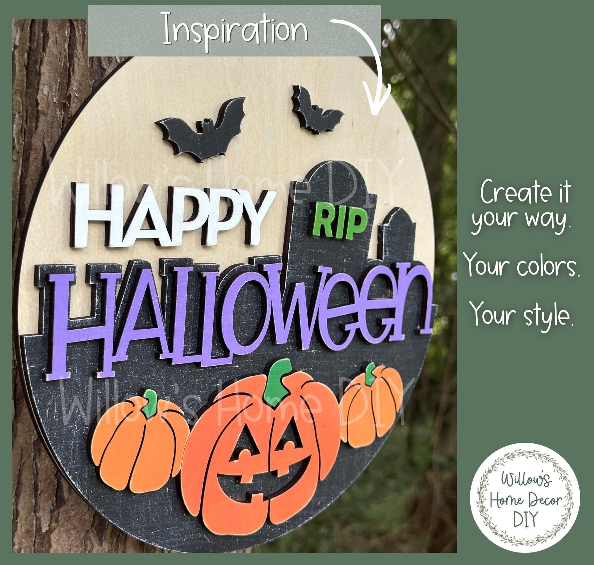 Happy Halloween Door Hanger DIY Kit, Unfinished Wood Porch Sign Blank, Paint Your Own Fall Craft Kit, Laser Cut Birch Plywood
