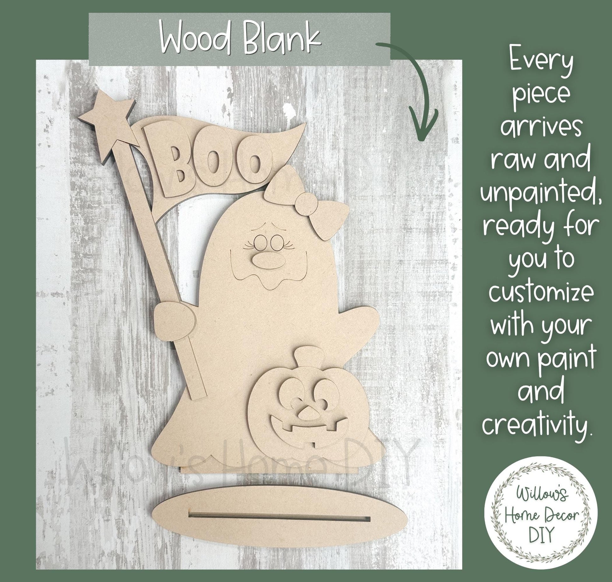 Ghost Wood Blank, Halloween DIY Kit, Unfinished Craft, Paint Party Craft Kit, Spooky Season Decor