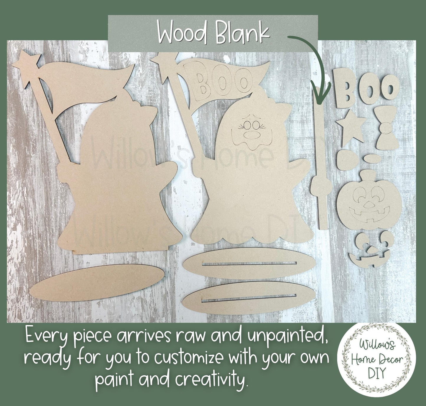 Ghost Wood Blank, Halloween DIY Kit, Unfinished Craft, Paint Party Craft Kit, Spooky Season Decor