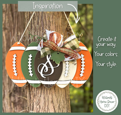 Football Door Hanger DIY Kit, Pumpkin Unfinished Wood Sign, Paint Your Own Porch Sign