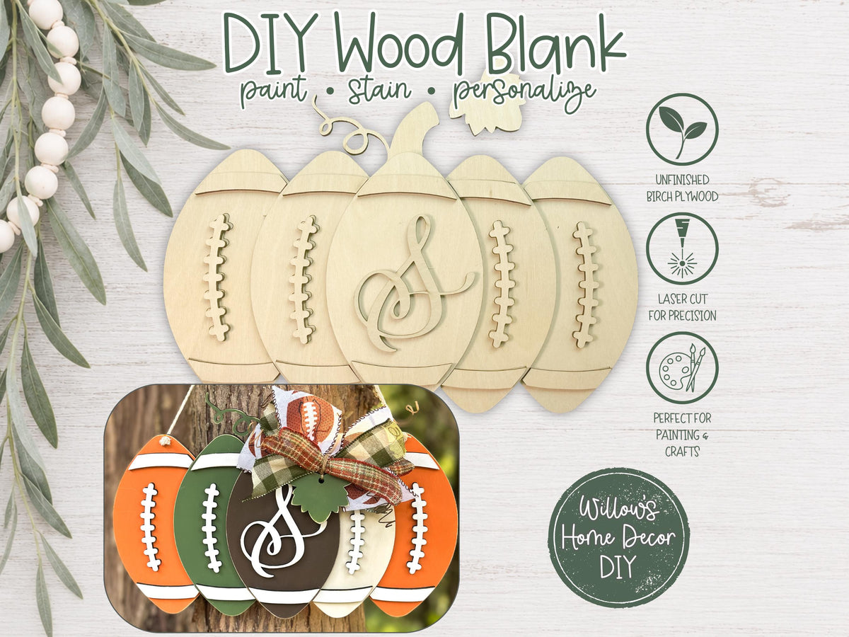 Football Door Hanger DIY Kit, Pumpkin Unfinished Wood Sign, Paint Your Own Porch Sign