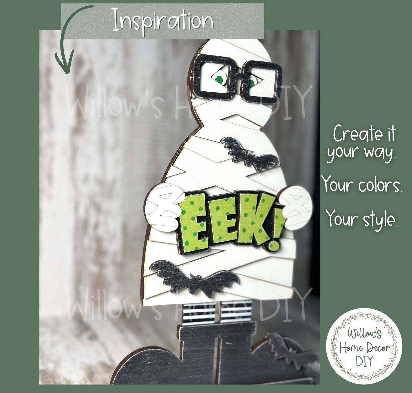 Mummy Wood Blank - Halloween DIY Kit - Unfinished Craft - Paint Party Craft Kit - Spooky Season Decor