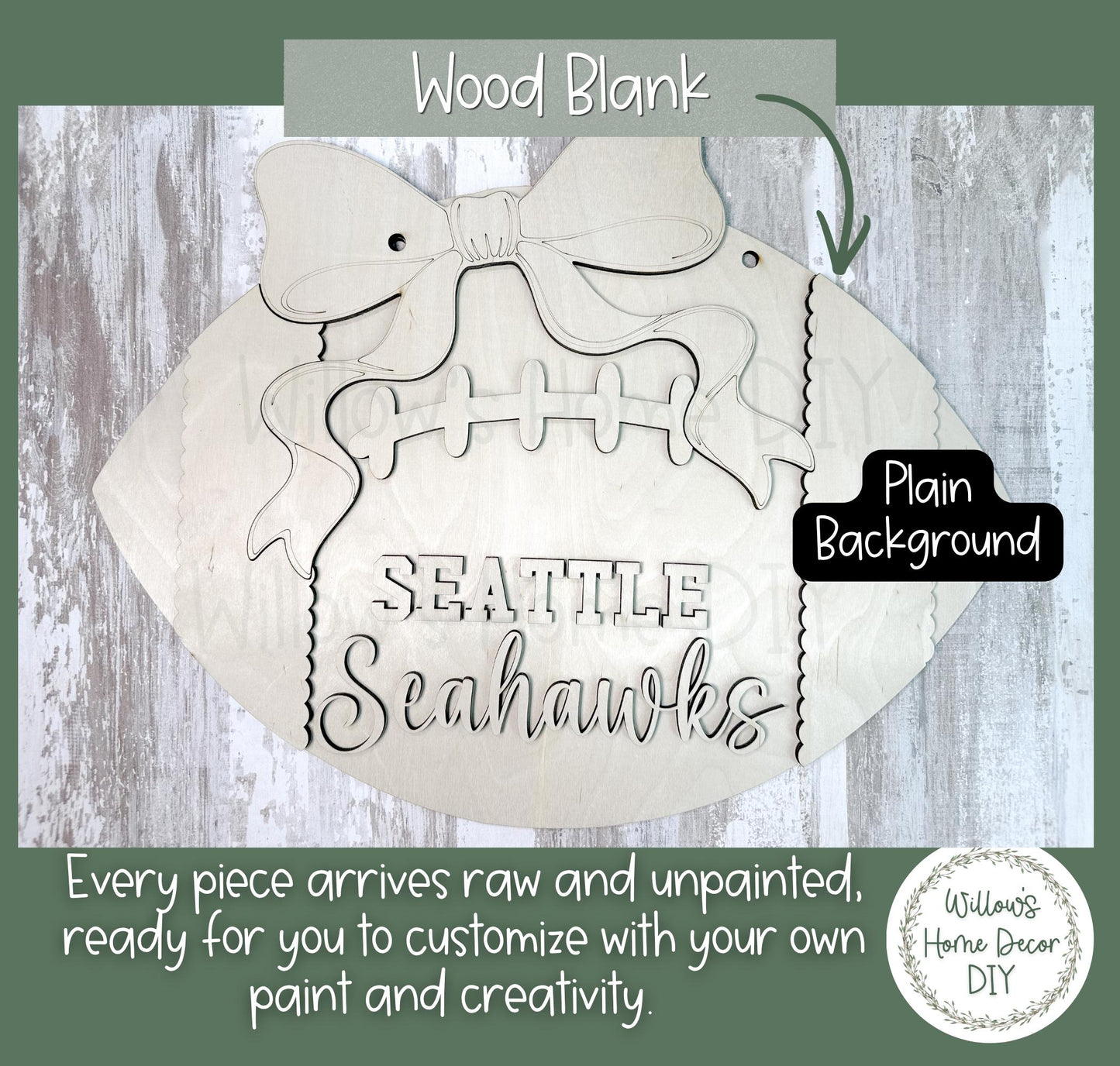 Personalized Football Door Hanger, Custom Team Name DIY Wood Blank, Unfinished Birch Plywood Cutout for Game Day Porch Decor