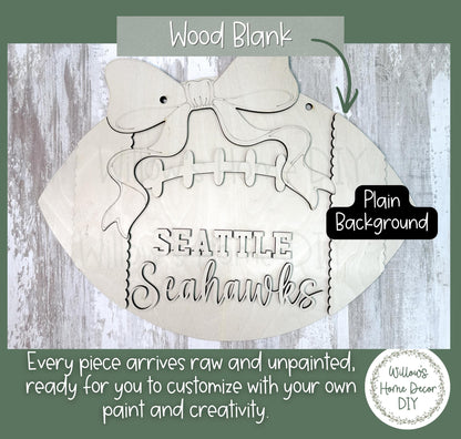 Personalized Football Door Hanger, Custom Team Name DIY Wood Blank, Unfinished Birch Plywood Cutout for Game Day Porch Decor
