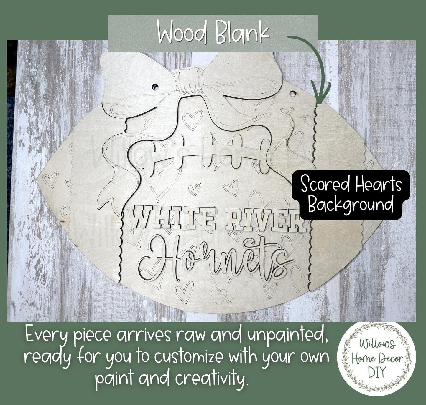 Personalized Football Door Hanger, Custom Team Name DIY Wood Blank, Unfinished Birch Plywood Cutout for Game Day Porch Decor