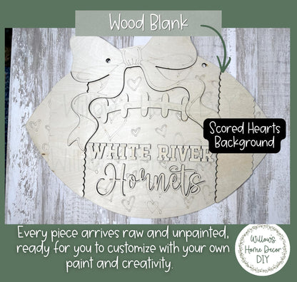 Personalized Football Door Hanger, Custom Team Name DIY Wood Blank, Unfinished Birch Plywood Cutout for Game Day Porch Decor