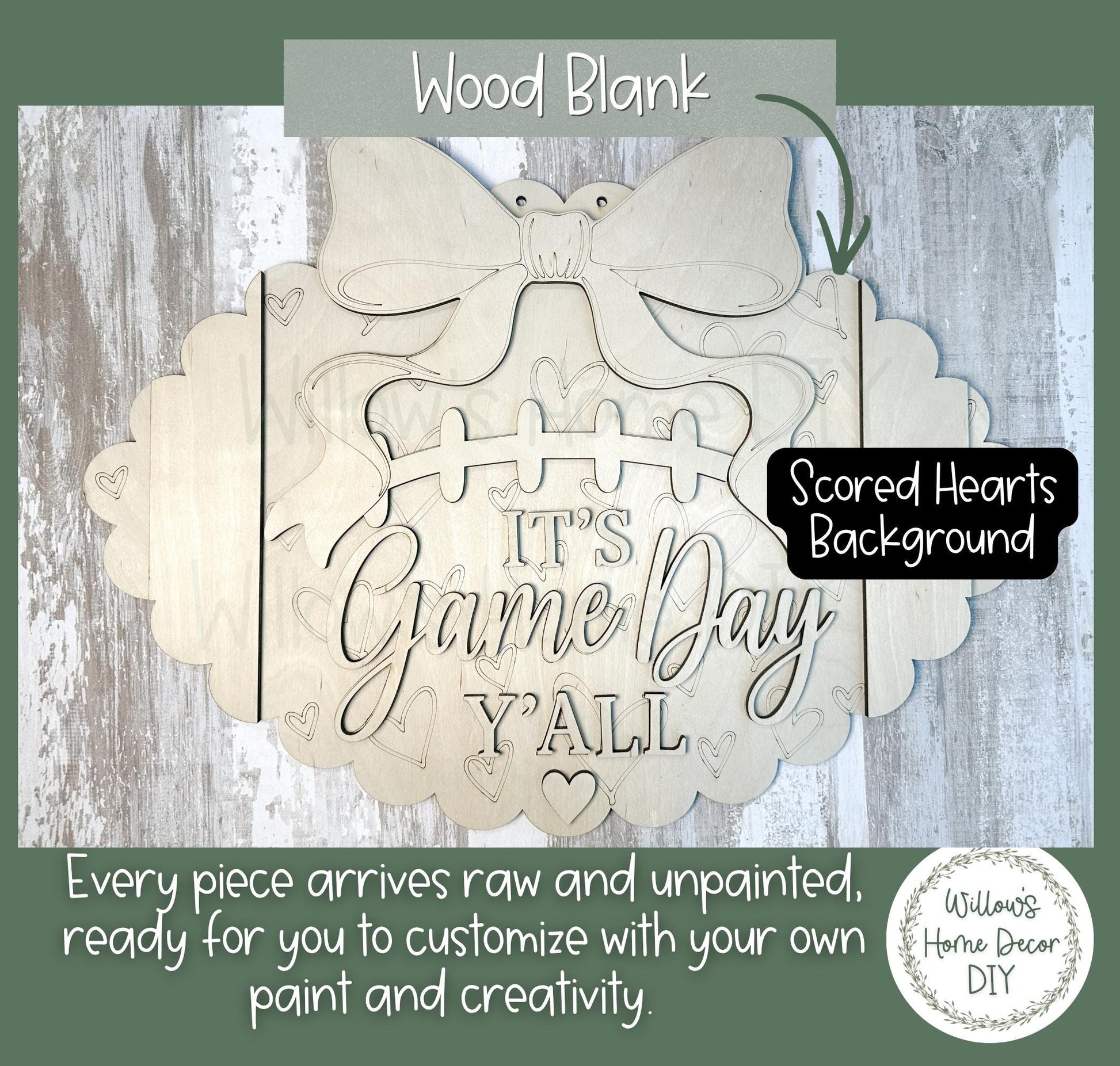Football Door Hanger Blank, Unfinished Birch Plywood Wood Cutout, Paint Your Own Game Day Tailgate Sign