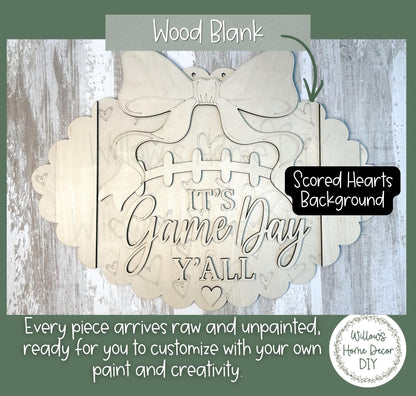 Football Door Hanger Blank, Unfinished Birch Plywood Wood Cutout, Paint Your Own Game Day Tailgate Sign