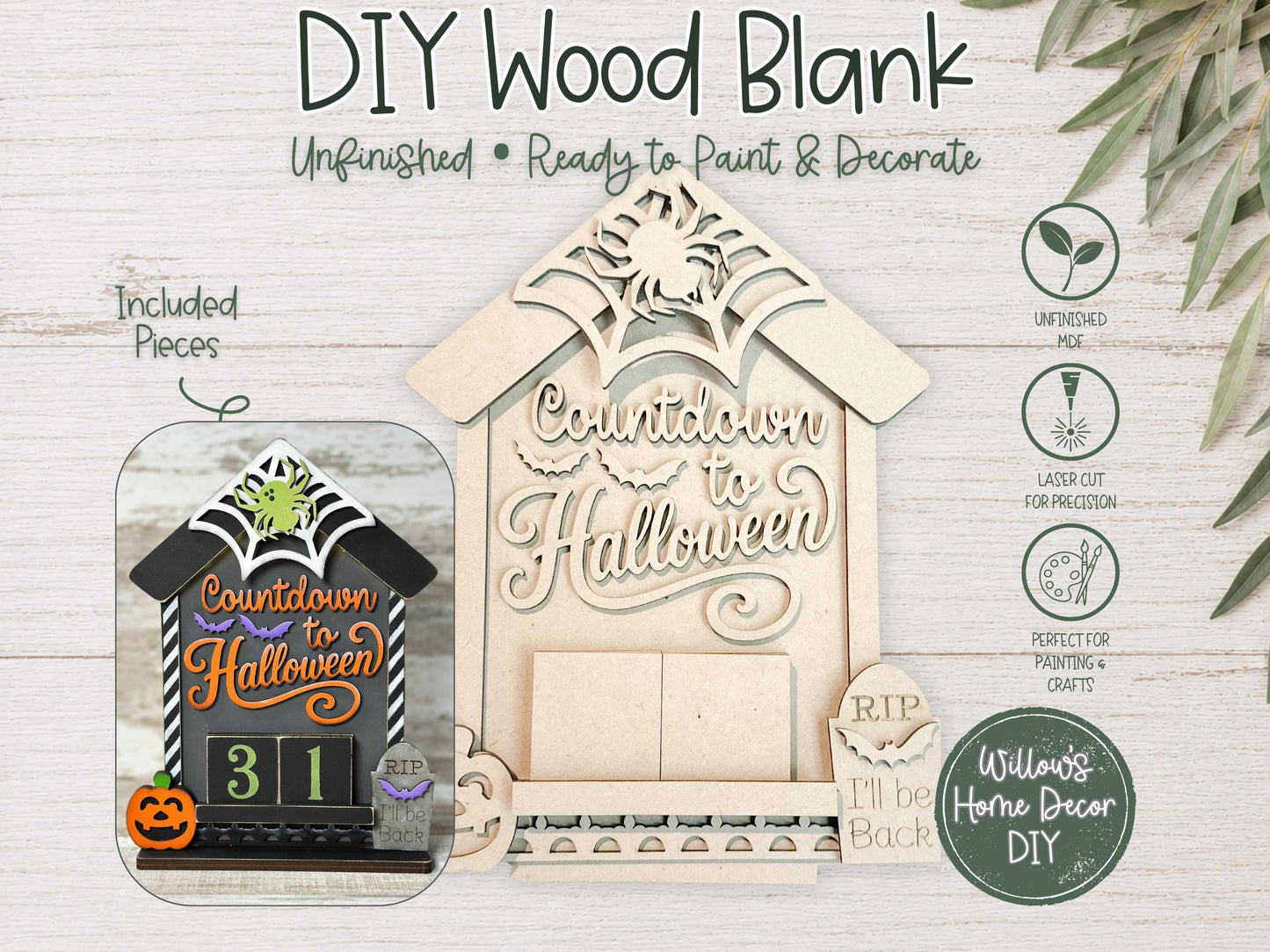 Countdown to Halloween Wood Blank - DIY Kit - Unfinished Craft - Paint Party Craft Kit