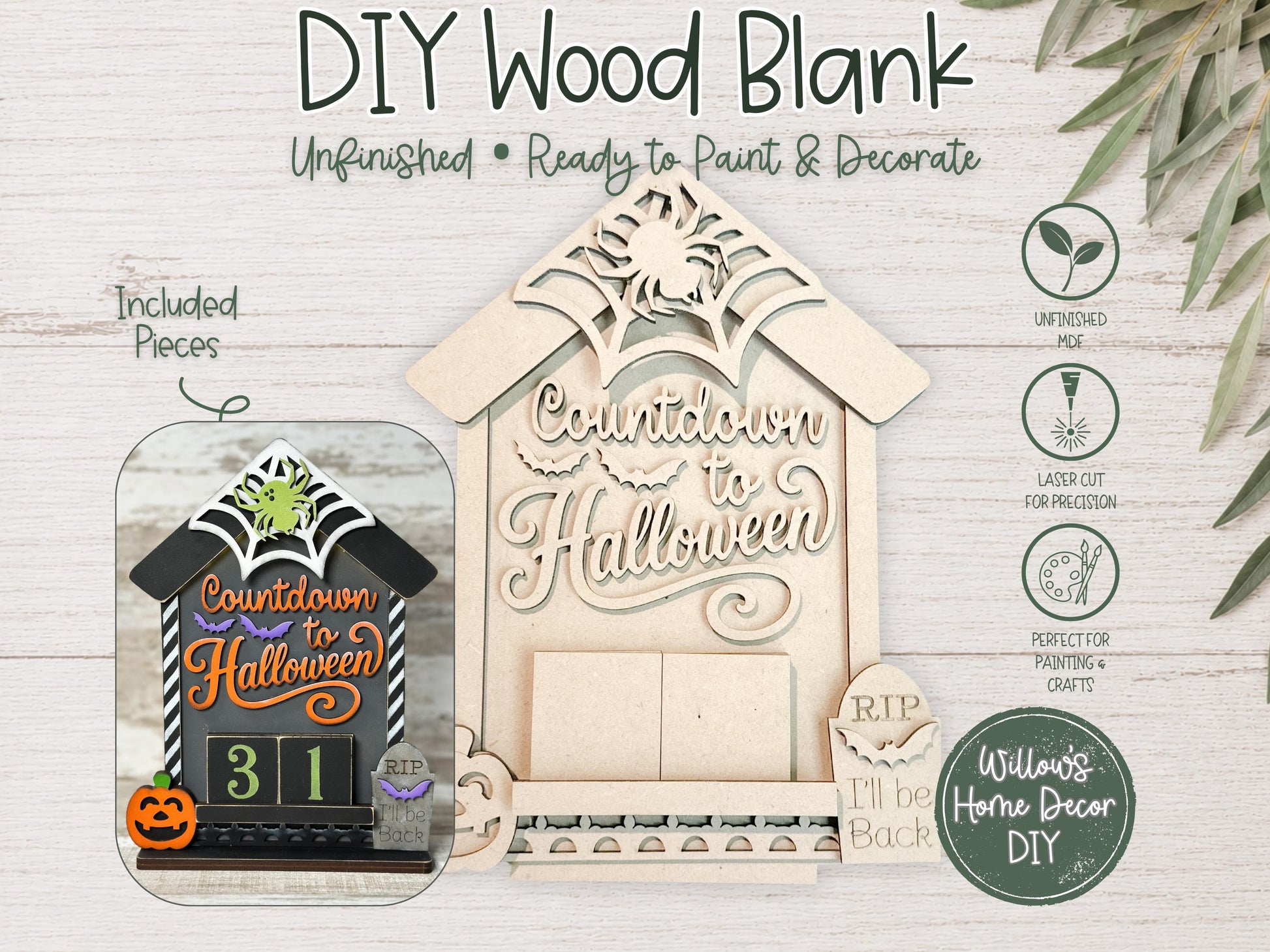 Countdown to Halloween Wood Blank - DIY Kit - Unfinished Craft - Paint Party Craft Kit