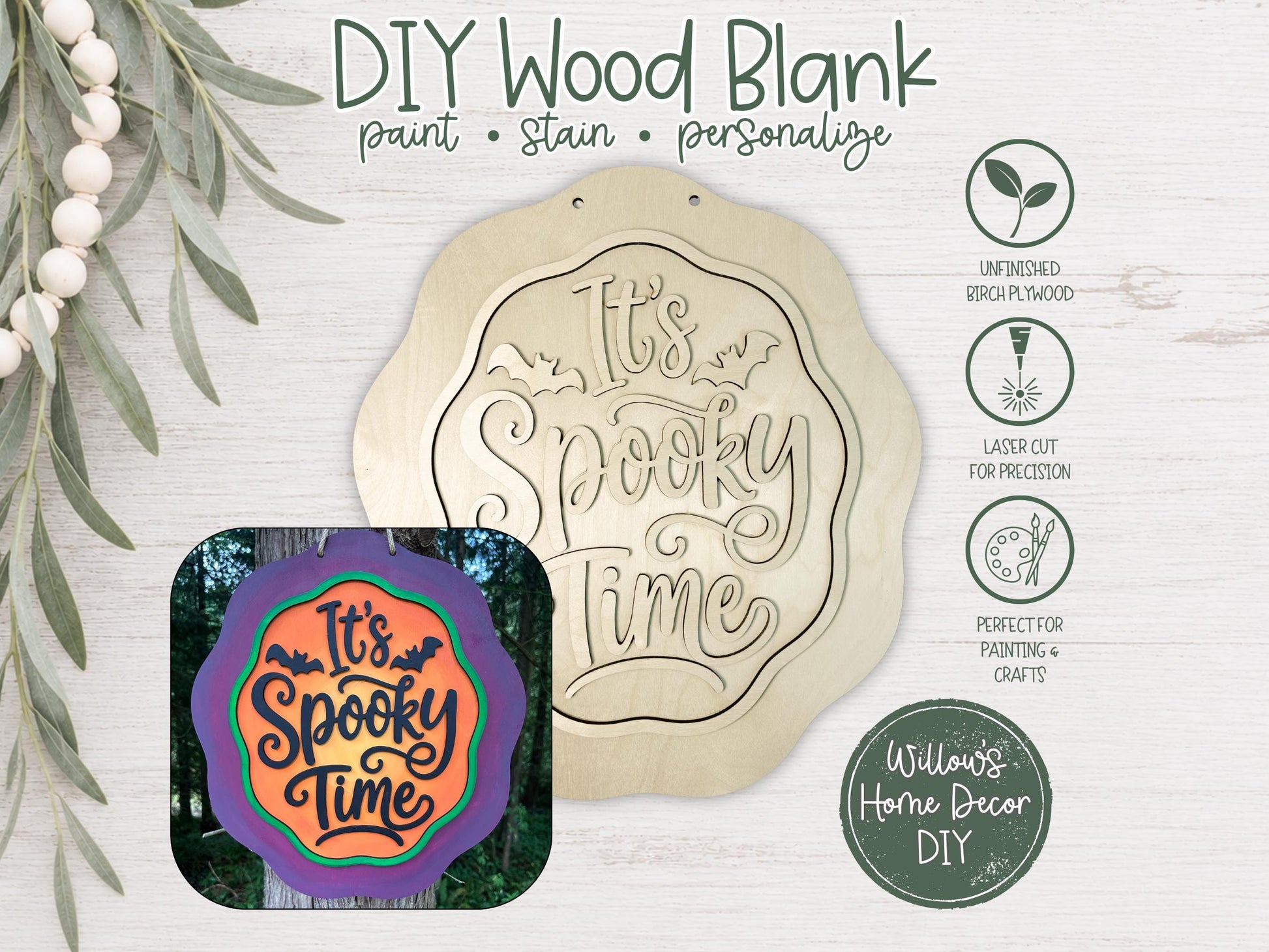 Spooky Season Door Hanger DIY Kit, Unfinished Wood Porch Sign Blank, Paint Your Own Halloween Craft, Farmhouse Front Door Decor