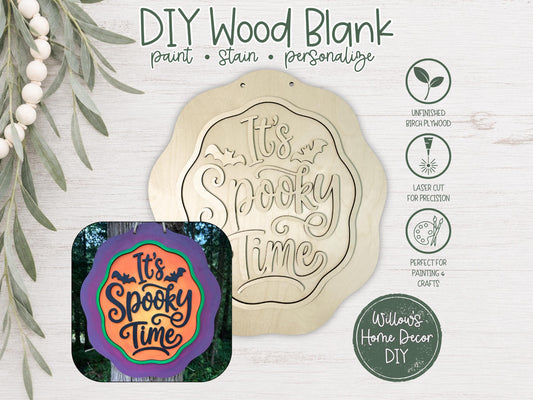 Spooky Season Door Hanger DIY Kit, Unfinished Wood Porch Sign Blank, Paint Your Own Halloween Craft, Farmhouse Front Door Decor