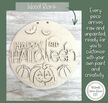 Happy Halloween Door Hanger DIY Kit, Unfinished Wood Porch Sign Blank, Paint Your Own Fall Craft Kit, Laser Cut Birch Plywood