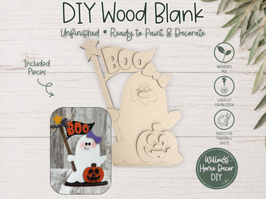 Ghost Wood Blank, Halloween DIY Kit, Unfinished Craft, Paint Party Craft Kit, Spooky Season Decor