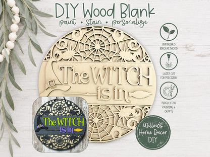 Witch Door Hanger DIY Kit, Unfinished Halloween Wood Porch Sign Blank, Paint Your Own Fall Craft Kit, Laser Cut Birch Plywood