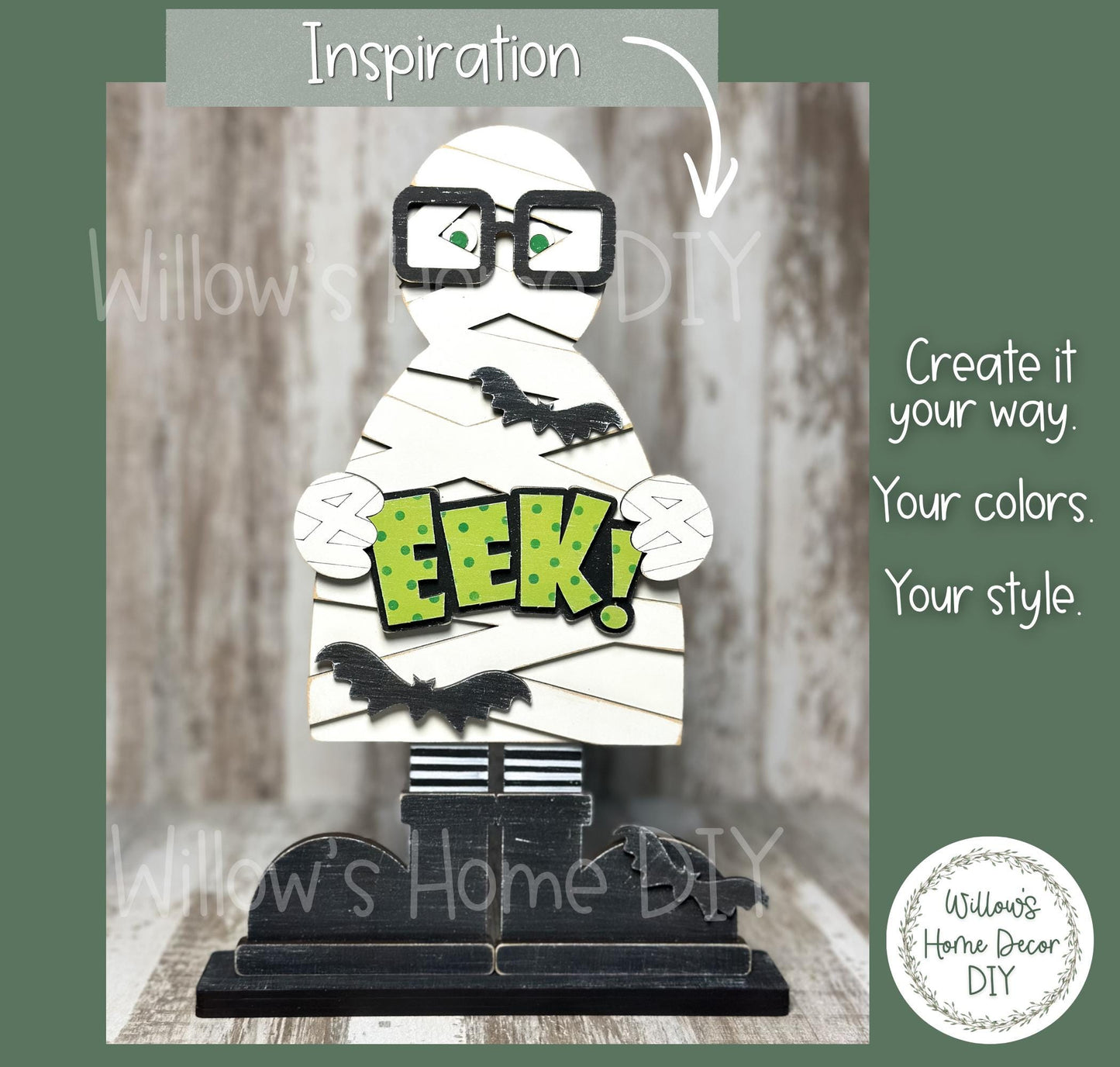 Mummy Wood Blank - Halloween DIY Kit - Unfinished Craft - Paint Party Craft Kit - Spooky Season Decor