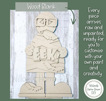 Mummy Wood Blank - Halloween DIY Kit - Unfinished Craft - Paint Party Craft Kit - Spooky Season Decor