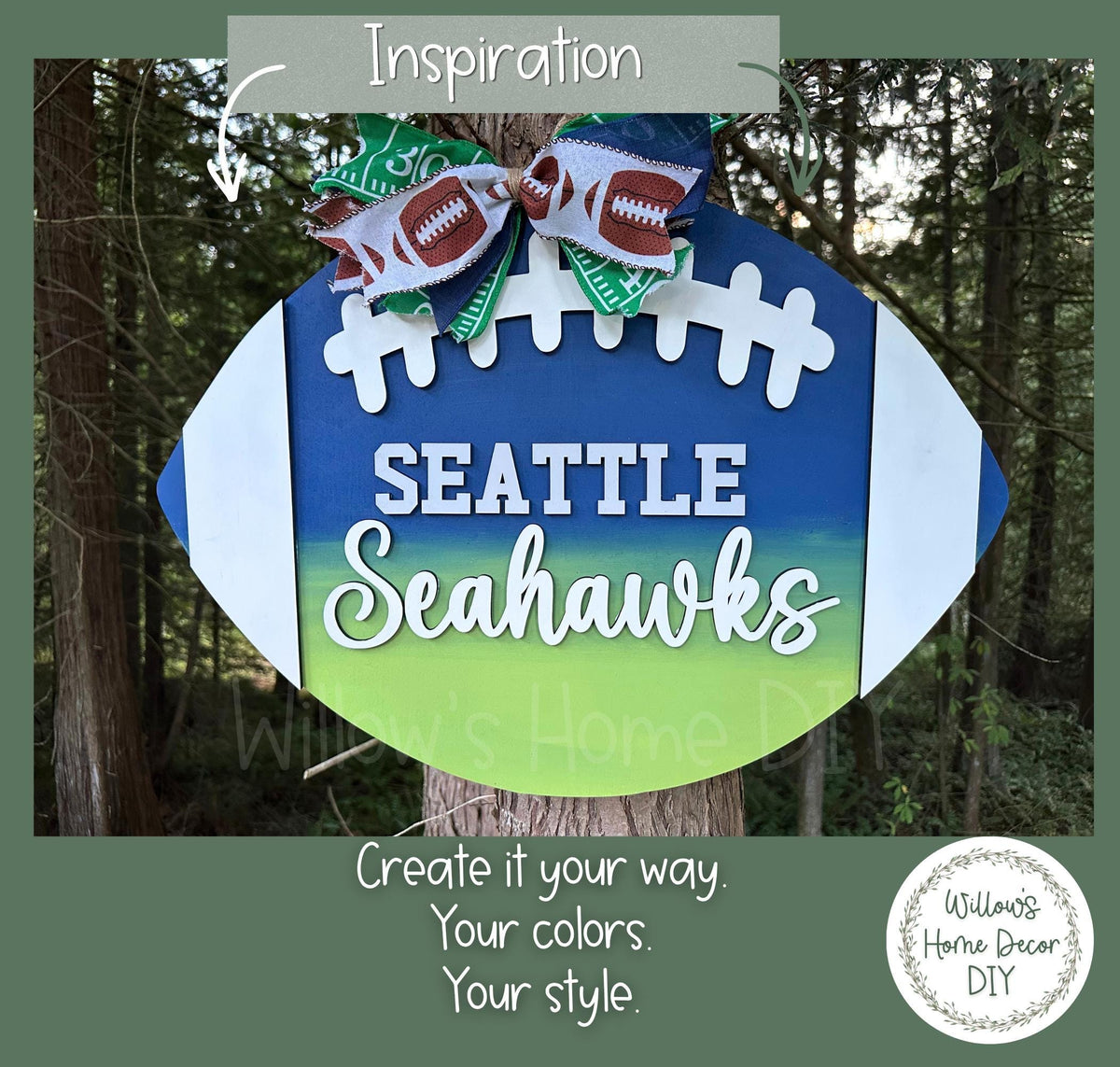 Personalized Football Door Hanger, Custom Team Name DIY Wood Blank, Unfinished Birch Plywood Cutout for Game Day Porch Decor