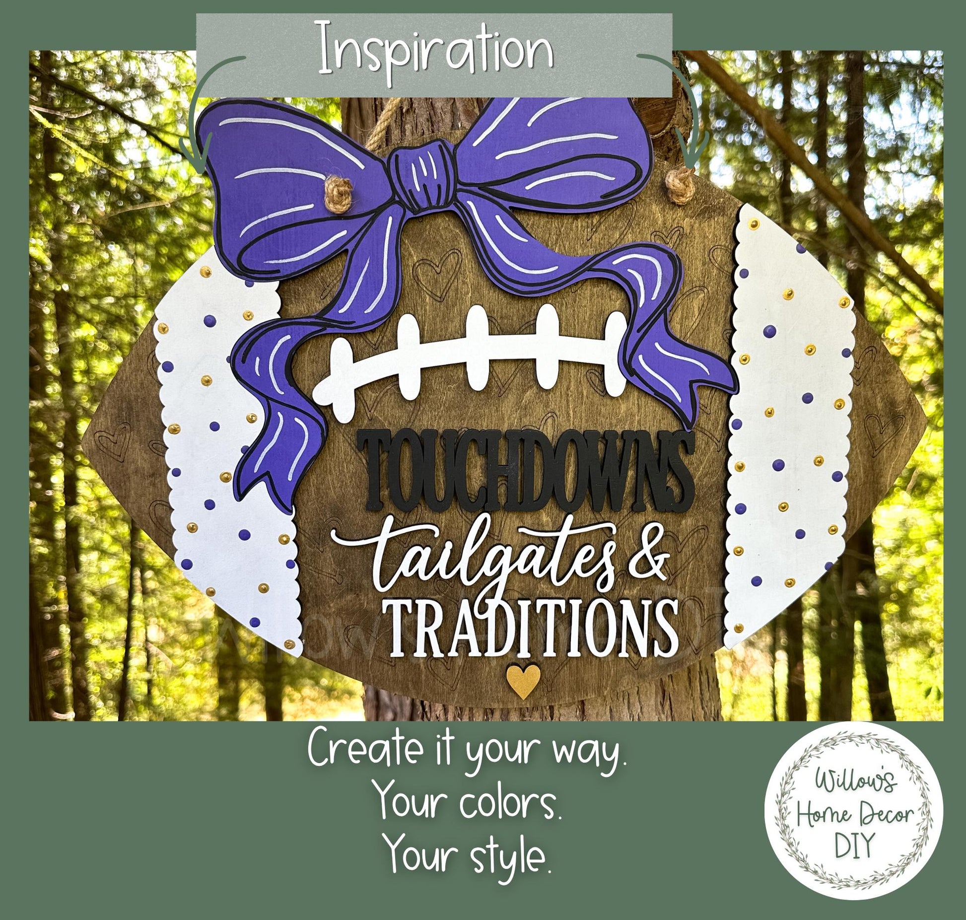 Football Door Hanger DIY Wood Blank, Unfinished Birch Plywood Cutout, Touchdowns Tailgates & Traditions Sign, Paint Your Own