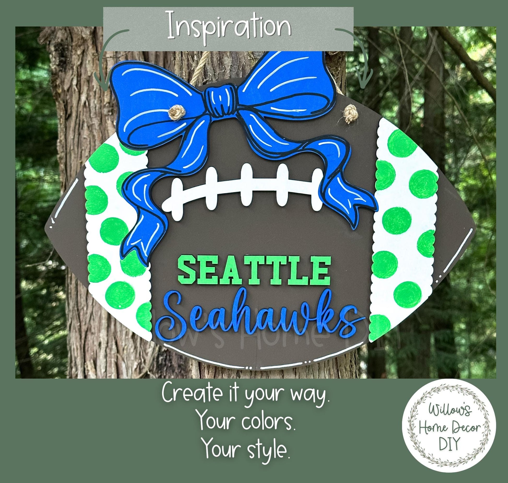 Personalized Football Door Hanger, Custom Team Name DIY Wood Blank, Unfinished Birch Plywood Cutout for Game Day Porch Decor