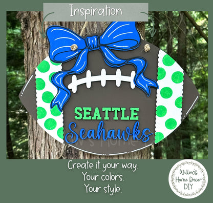 Personalized Football Door Hanger, Custom Team Name DIY Wood Blank, Unfinished Birch Plywood Cutout for Game Day Porch Decor