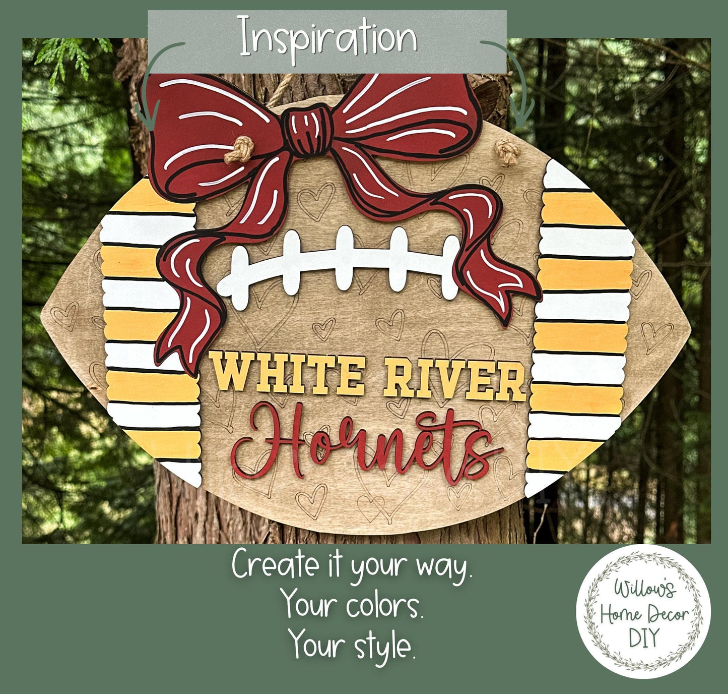 Personalized Football Door Hanger, Custom Team Name DIY Wood Blank, Unfinished Birch Plywood Cutout for Game Day Porch Decor