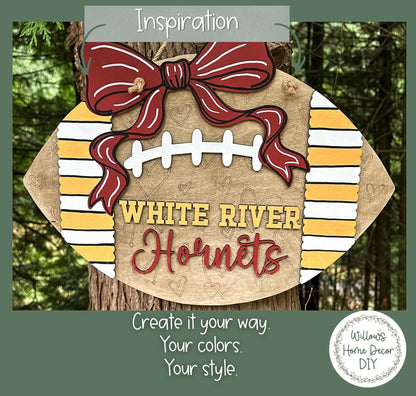 Personalized Football Door Hanger, Custom Team Name DIY Wood Blank, Unfinished Birch Plywood Cutout for Game Day Porch Decor