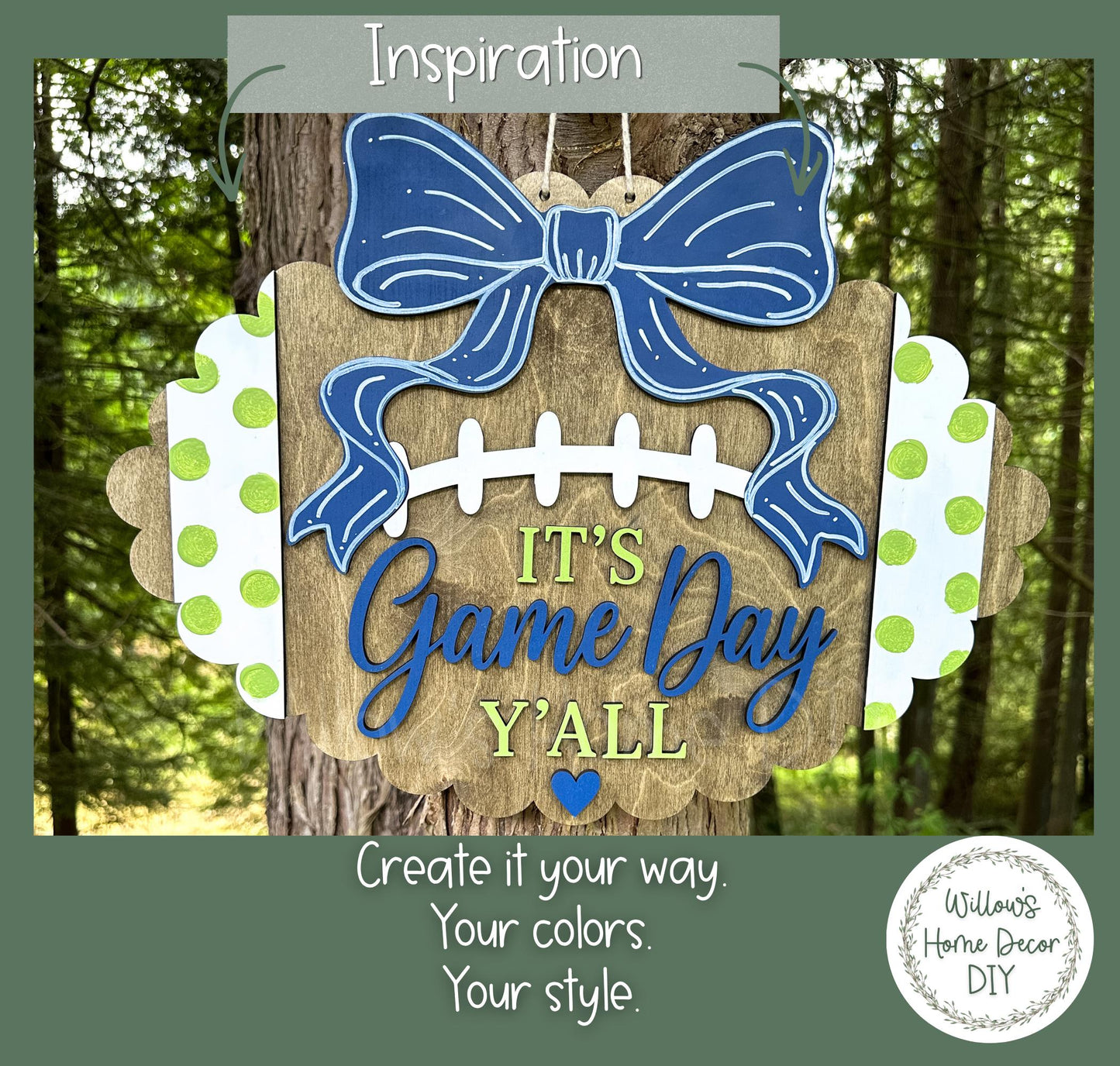 Football Door Hanger Blank, Unfinished Birch Plywood Wood Cutout, Paint Your Own Game Day Tailgate Sign