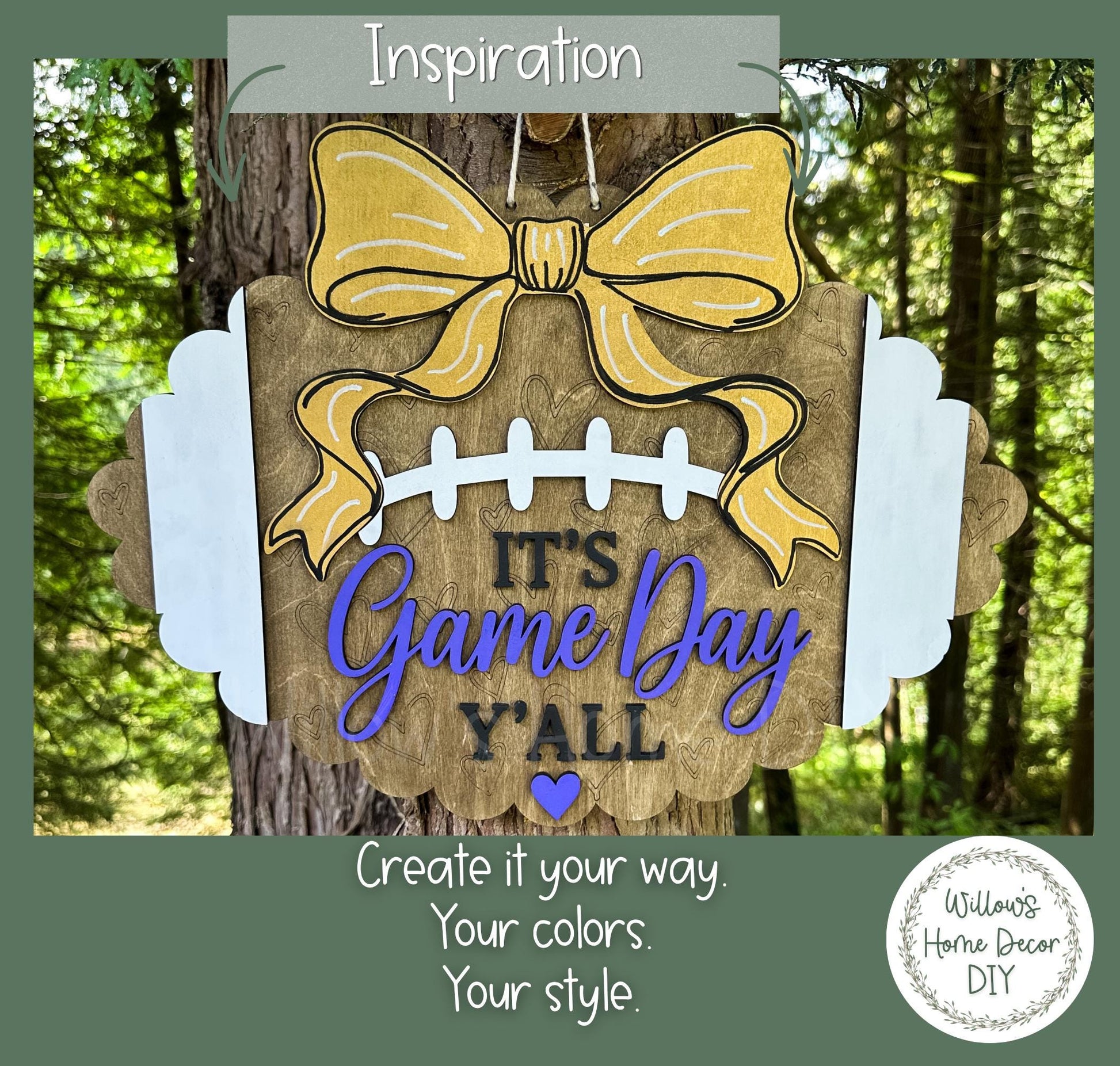 Football Door Hanger Blank, Unfinished Birch Plywood Wood Cutout, Paint Your Own Game Day Tailgate Sign