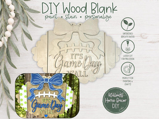 Football Door Hanger Blank, Unfinished Birch Plywood Wood Cutout, Paint Your Own Game Day Tailgate Sign