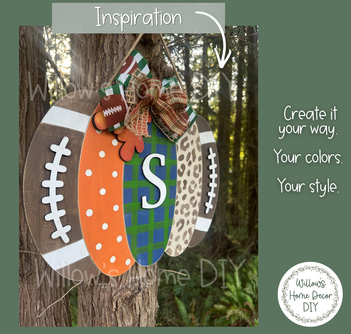 Football Pumpkin Door Hanger, Unfinished Wood Blank, Fall Porch Sign, Game Day Decor, Sports Fan Gift