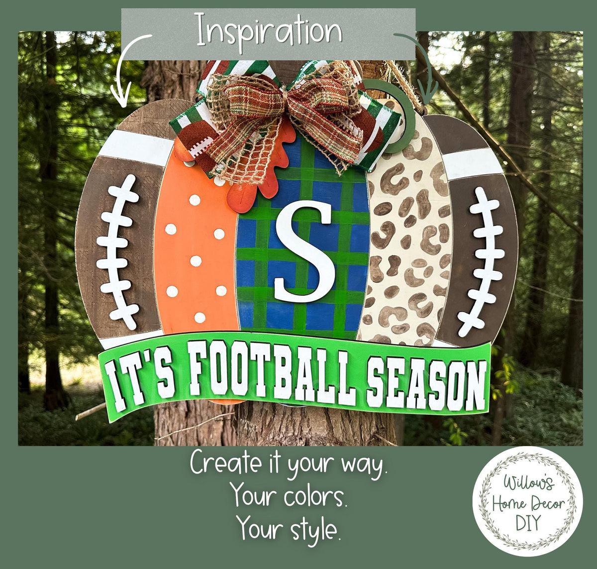 Football Pumpkin Door Hanger, Unfinished Wood Blank, Fall Porch Sign, Game Day Decor, Sports Fan Gift