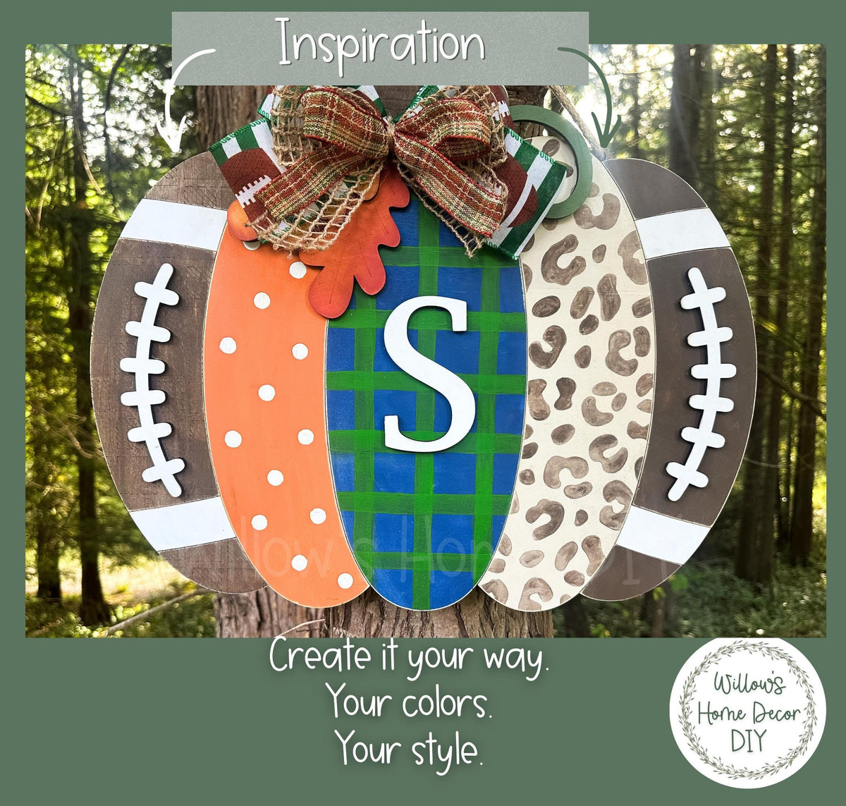 Football Pumpkin Door Hanger, Unfinished Wood Blank, Fall Porch Sign, Game Day Decor, Sports Fan Gift