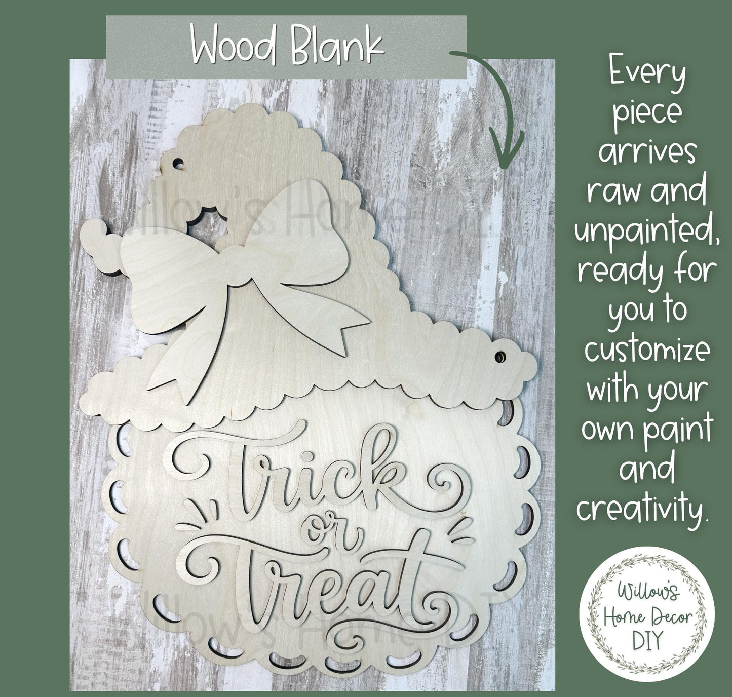 Pumpkin Witch Door Hanger DIY Kit, Trick or Treat Unfinished Halloween Wood Porch Sign Blank, Paint Your Own Fall Craft Kit