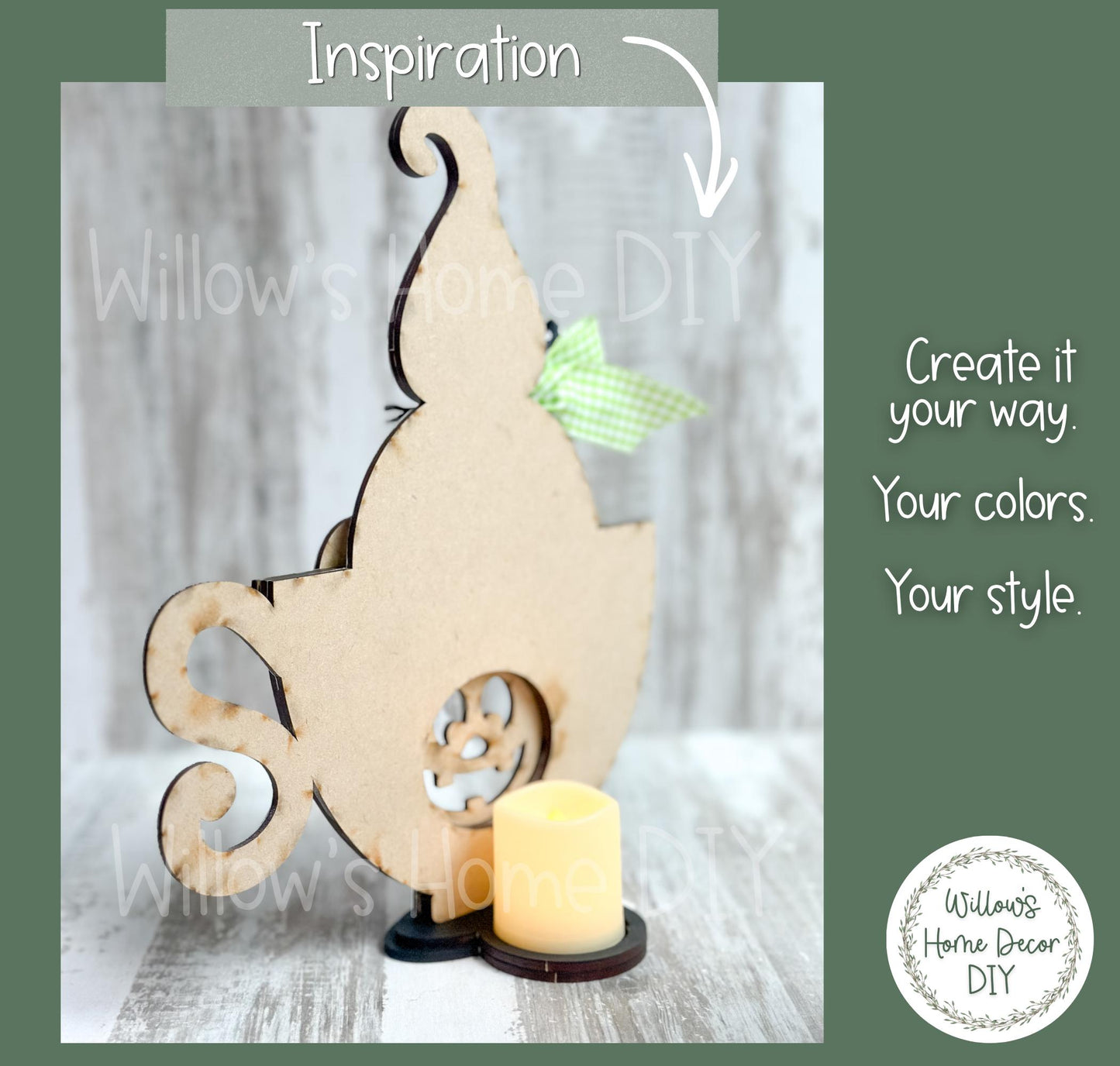 Ghost Pumpkin Teacup Wood Blank, Unfinished Halloween Shelf Sitter, DIY Paint Kit, Spooky Tiered Tray & Mantel Decor