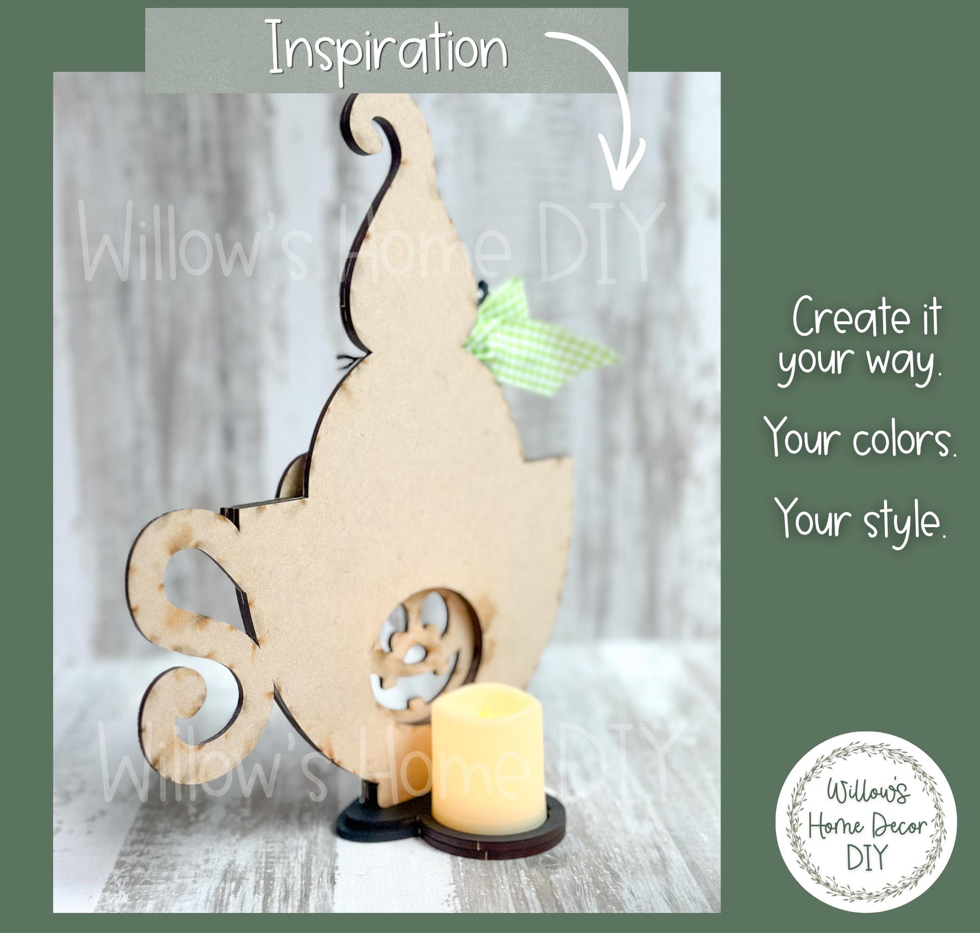 Ghost Pumpkin Teacup Wood Blank, Unfinished Halloween Shelf Sitter, DIY Paint Kit, Spooky Tiered Tray & Mantel Decor