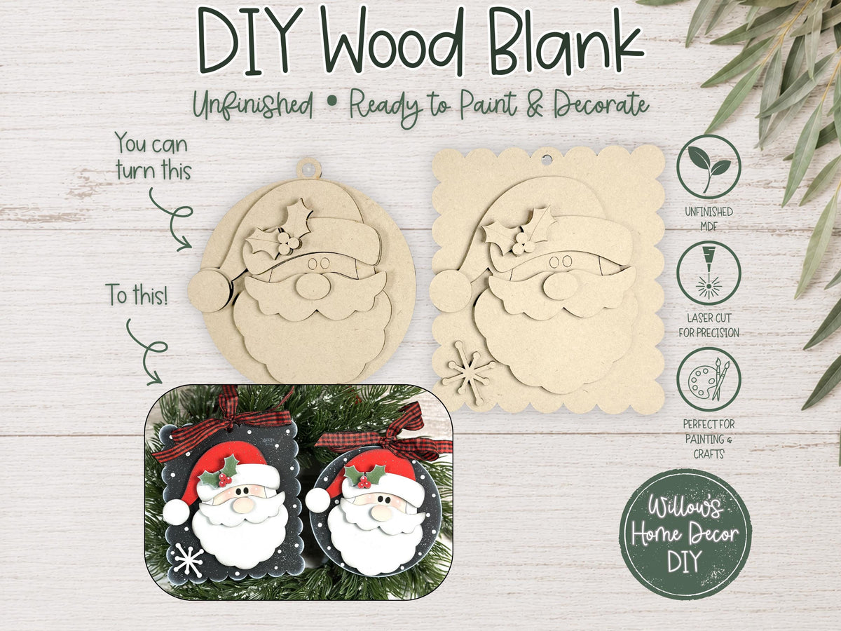 Santa Ornament Wood Blank, Unfinished DIY Christmas Craft, Paint Party Supply, Blank to paint wood cutout