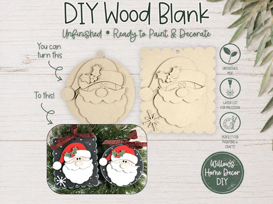 Santa Ornament Wood Blank, Unfinished DIY Christmas Craft, Paint Party Supply, Blank to paint wood cutout