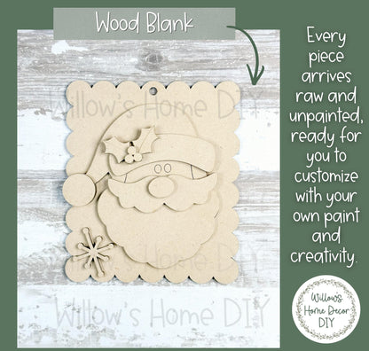 Santa Ornament Wood Blank, Unfinished DIY Christmas Craft, Paint Party Supply, Blank to paint wood cutout